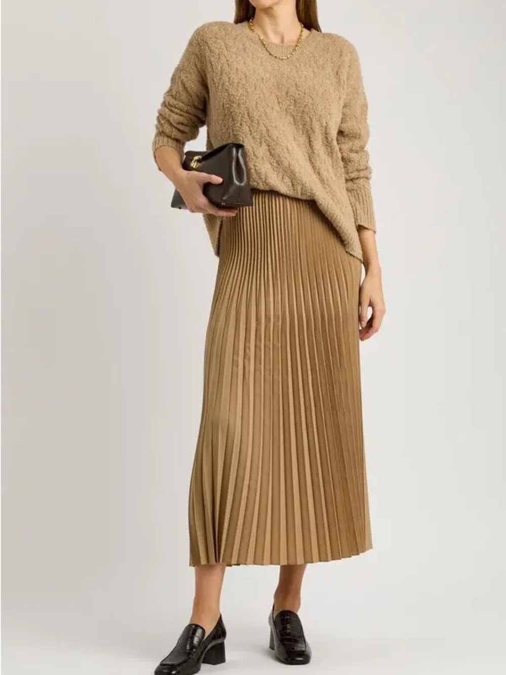 Eileen Fisher Sweater Cable Knit Brushed Cotton Jumper Tan Crewneck Size Small